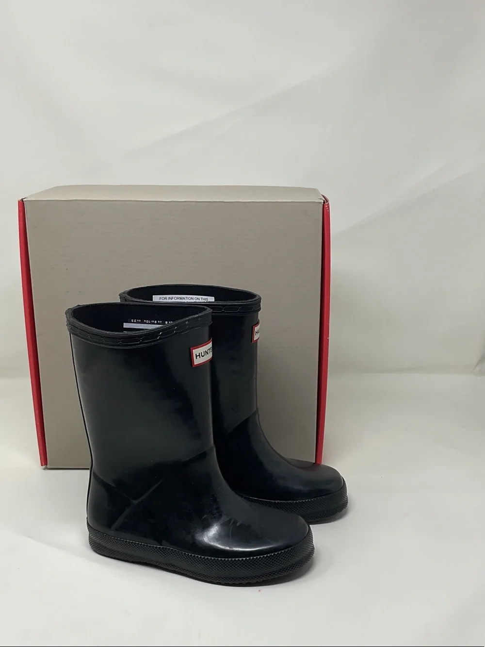 Hunter Kids size 9 US Black Gloss  Rain Boots little boys girls